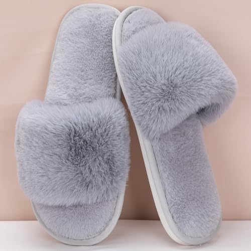 Generic Women's Fuzzy Open-Toe Slippers - One Size, Lightweight, Non-Slip, Ideal Gift for Women2