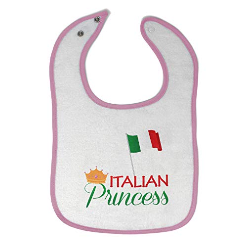 Image of Toddler & Baby Bibs Burp Cloths Flags Italian Princess with National Flag and Prince Crown Cotton Baby Items for Baby Girl & Boy White Soft Pink Design Only
