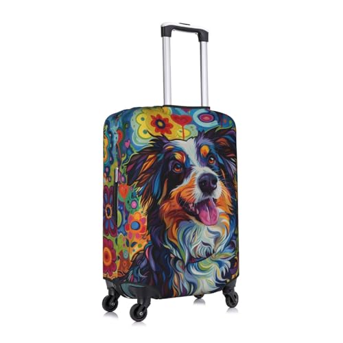 happy Australian Shepherd Elastic Travel Luggage Cover Travel Suitcase Protective Cover3