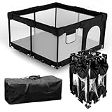PATYWAGA Foldable Baby Playpen with Gate, Extra Large Collapsible Play Yard for Babies & Toddlers, Portable Travel Play Pen with Fence, Safe Activity Center for Indoor & Outdoor Use (51'×51' Black)