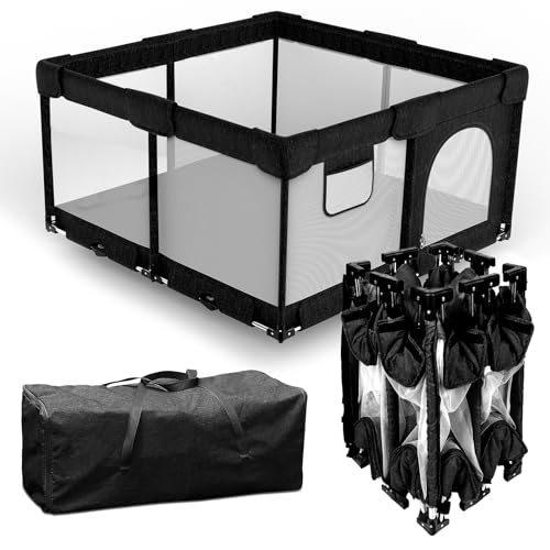 Image of Foldable Baby Playpen with Gate, Extra Large Collapsible Play Yard for Babies & Toddlers, Portable Travel Playpen, Baby Activity Center for Indoor & Outdoor Use (Black 51"×51")