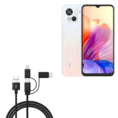 BoxWave Cable Compatible with Blackview Oscal C80 - AllCharge 3-in-1 Cable - Jet Black