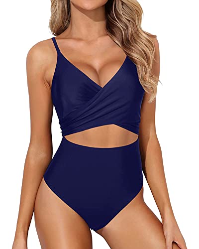 Image of Holipick Women Tummy Control One Piece Swimsuits Wrap Cutout Bathing Suits High Waisted Monokini
