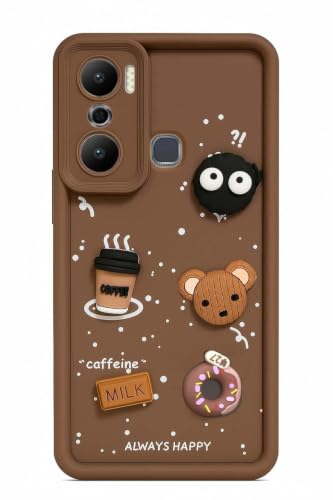 Image of Bintage Cute Fun Ball | Taddy Cartoon 3D Smiley Coffee Cup | Milk Donut | Full Protection Rubber Back Cover Compatible for Infinix X6825 / HOT 20 Play - Brown