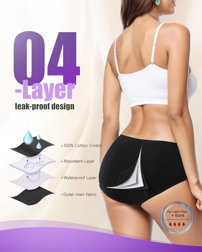 Image of TANSTC Period Underwear for Women Heavy Flow | Leakproof Menstrual Panties Postpartum, Cotton Soft Breathable Briefs 3 Pack