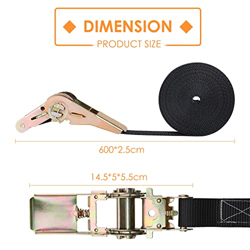 10 Stück Spanngurte mit Ratsche, 6m Lange 25mm Ratschengurte, Robust Zurrgurte Set, Belastung 800 kg, für Ladungssicherung (Schwarz) – Bild 5