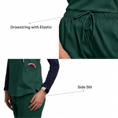 Image of Lite V-Neck 6-Pocket Women's Cotton ScrubSuit | Moisture-Wicking, Anti-Stain & Odor Protection | Classic Fit Top & Pant | All-Day Comfort for Doctors & Students Forest Green (XS)