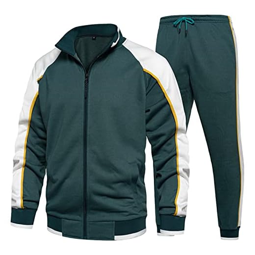 amropi Survêtement Homme Ensemble Veste Sweat et Pantalon Jogging Combinaison de Sport Vert Blanc,XXL