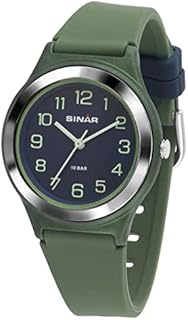 SINAR Jungen-Armbanduhr Jugend Sportuhr Fitness Analog Quarz 10 Bar wasserdicht Oliv Grün Blau XB-48-3