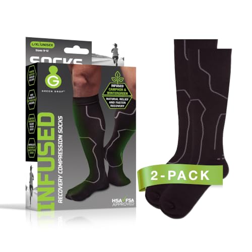 Image of Green Drop 2 Pair Herb-Infused Compression Socks for Men & Women Support