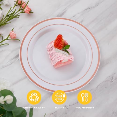 Image of Goodluck 200PCS Rose Gold Plastic Plates, Heavy Duty Disposable Plates