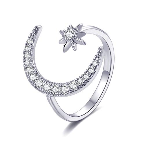 Bague croissant de lune et étoile bague délicate cristal femme ajustable