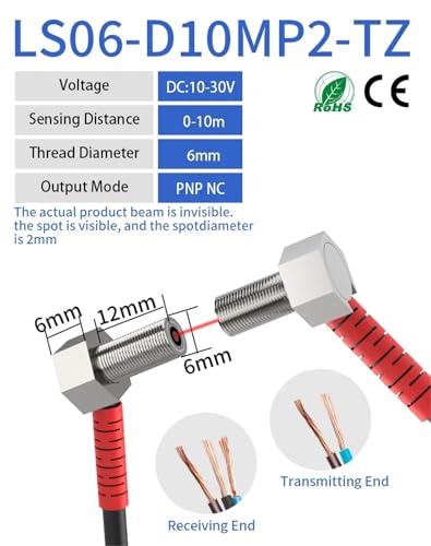 Interruptor óptico mini láser M6 PNP NC de 10-30 V CC con distancia ajustable de 10 metros 2