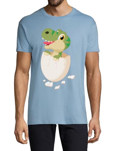 T-shirt dinosaure coton bleu clair col rond pour homme chic