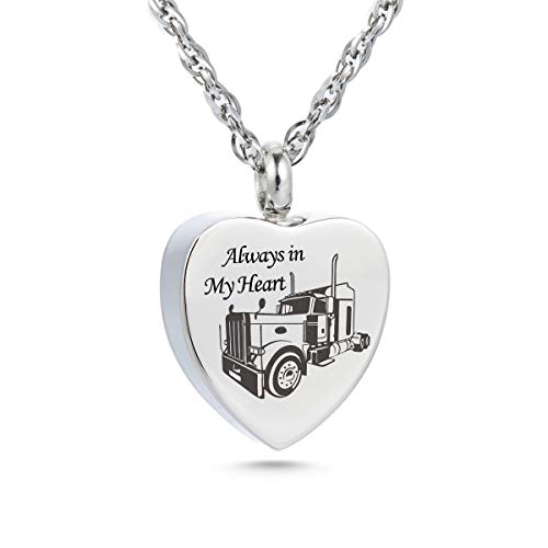 Always in My Heart Urn Necklace for Ashes Trucker Memorial Keepsake In Loving Memory of Driver Necklace Pendant for Ashes Cremation Jewelry