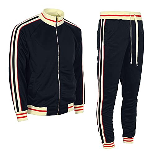 URBANJ Men's Two Tone Stripe Track Jacket/Track Pant Slim Fit