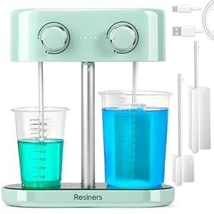 Resiners Dual-Head Resin Mixer, Rechargeable Epoxy Mixer, Stepless Speed & Minimum Bubbles, Electric Stirrer Paddles for Resin,Silicone,Paint Mixing,Soap Making,Resin Tools,DIY Crafts (Patented)