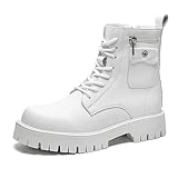[FANGLI] サイドジップブーツ メンズ 編み上げ ショートブーツ バイク 厚底 紳士靴 ワークブーツ エンジニアブーツ カジュアル 防寒 FL422 (ホワイト, 26.0 cm)