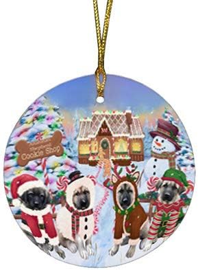 Santa Sled Dogs Anatolian Shepherd Christmas Round Flat Ornament - Pet Decorative Hanging Ornaments for Christmas X-mas Tree Decorations - 2.75" Round Flat Ceramic Christmas Ornament POR1559