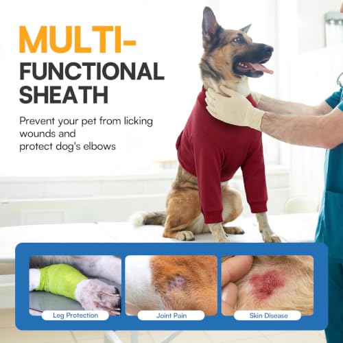 Image of Queenmore Dog Surgery Recovery Sleeve Front Legs, Breathable Dog Recovery Sleeve, Elbow Protector Pet Cone Alternative After Surgery, Burgundy, M