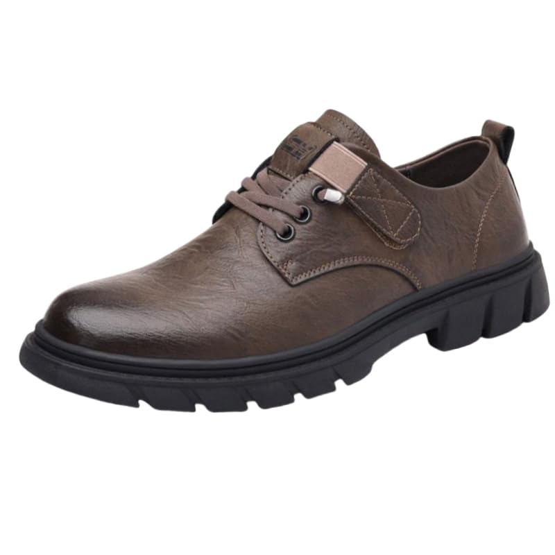 Men's British-Style Workwear Leather Shoes - Thick Rubber Sole, Classic Business Casual Design, Durable Oxford Low-Top Footwear