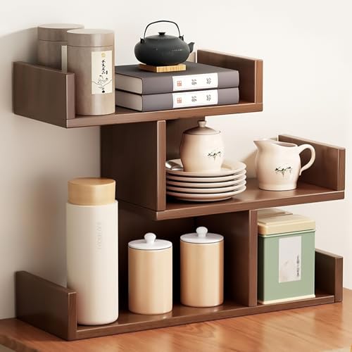 Vinnatsuデスク上置き棚 卓上ラック小さい棚 デスク上収納 本棚 三段 卓上棚 整理棚 机上ラック文房具収納 本立て 飾り棚 ブックシェルフ 収納ラック 書棚 幅40×奥行18×高さ40cm組み立て式 (オーク色)