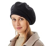Women French Beret Hat Beanie Winter Knit Knitted Warm Wool Slouchy Paris Basque Baret Barrette Artist Cap Black Classic Solid Color, Boinas de Mujer, Gifts for Ladies