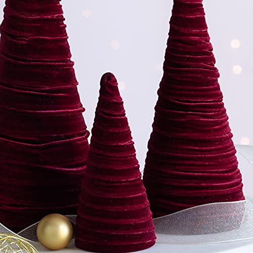 Image of Set of 3 Burgundy Velvet Trees (Burgundy)