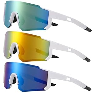 Utensilsto 3 Stück Schnelle Brille Herren Damen Fahrradbrille UV 400 Sportbrille Sport Sonnenbrille Laufbrille MTB Fahrrad Brillen für Herren Rennrad Fahrrad Ski Rave Golf Outdooraktivitäten (weiß)