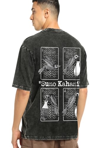 Image of Bewakoof Men's Cotton Typography Oversized Fit Half Sleeve Round Neck T-Shirt | Casual Wear | Street Wear | Oversized t Shirt for Men Cotton | Baggy