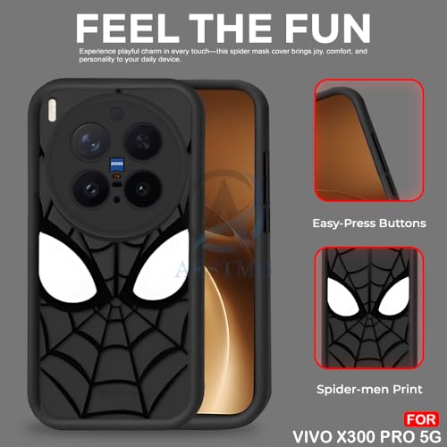 Image of AESTMO Back Case Cover for Vivo X300 Pro 5G Cover | Spidey Face Mask Design | Silicone Case | Full Body Protection | Camera Protection Back Cover for Vivo X300 Pro 5G (Black)
