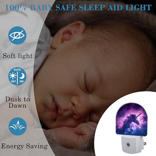 Image of Plug in Night Lights Unicorn Silhouette in Galaxy Nebula Nightlight Plug Into Wall Dusk to Dawn Sensor LED Night Light for Kid Girls Boys Room Decor,Hallway,Kitchen,Bathroom,Nursery,Stairs