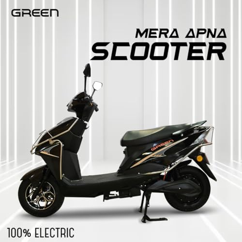 Image of Green Invicta Low Speed Electric Scooter with Steel Frame Non RTO 80KM Range with Portable Charger (Black)