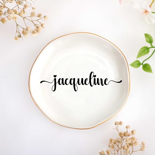 JoycuFF Jacqueline Personalized Name Ceramic Jewelry Tray, Mothers Day Christmas Anniversary Engagement Birthday Gifts for Women Couples, Trinket Dish for Rings Earrings Necklaces Bracelets Keys