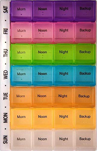 Putwo Pastillero 7 Días 28 Compartimentos, Organizadores de Pastillas, Pastillero, Organizador de Medicamentos de Gran Capacidad para Vitaminas, Suplementos, Medicamentos, Multicolor