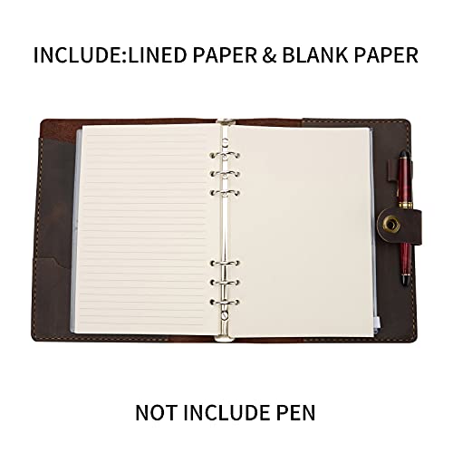 Wowlomo Leather Notebook Refillable - 9" X 7.5" Inch A5 Leather Writing Journal With Lined,Handmade Vintage 6 Ring Binder Travel Journal Diary Organizer With Pocket And For Men|Women|Work|Gift-Coffee #TOP1