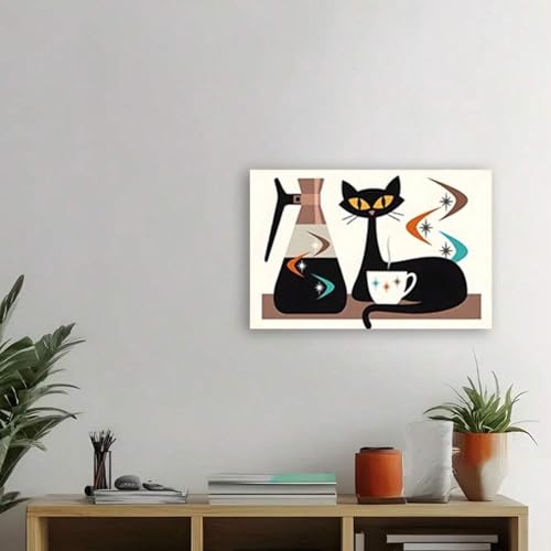 Impression sur toile chat noir 30x40 cm pour déco cuisine rétro