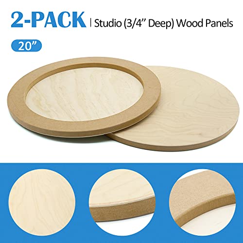 Falling In Art Unfinished Round Birch Wood Panels Kit For Painting, Wooden Canvas 2 Pack Of 20" Studio 3/4" Deep, Cradle Boards For Pouring, Art, Crafts, Burning And More #TOP4