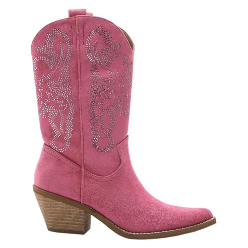 Women's Rhinestone Cowboy Boots, Western Cowgirl Boots with Chunky Heel and Pointed Toe mid-calf boots - Perfect for Casual Wear, Western Events, Country Concerts, Festivals, Parties & Everyday Wear