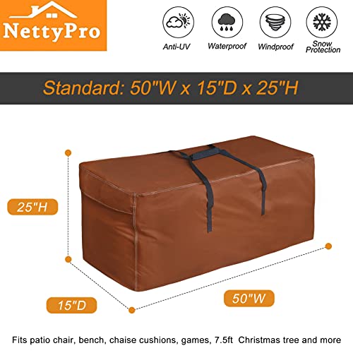 Nettypro Outdoor Patio Cushion Storage Bags Water-Resistant Large Storage Bag With Zipper And Handle For Patio Furniture Cushion Christmas Tree 7.5 Ft, 50 X 15 X 25 Inch, Brown #TOP2