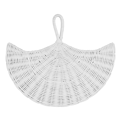 ETAINGYEUN Decoración de pared de ventilador de ratán decoración tejida hecha a mano ideal para dormitorio de sala de estar (Blanco)