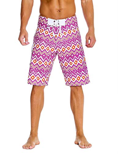 Image of unitop Men's Bathing Board Trunks Beach Shorts Holiday Hawaiian Colorful Striped