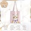 Loveinside Vintage Cat Canvas Tote Bag, Pink Floral Cat Reusable Cotton Shoulder Bag for Girls Women, Cute Kitty Gift Tote for Casual Vacation, Shopping, Beach, Grocery, Work, 35x40cm, 1 Pcs #2