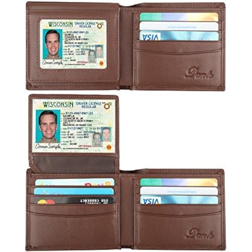 RFID Blocking Cowhide Leather Bifold Wallet for Men with 2 ID Windows(2 ID Window Coffee)