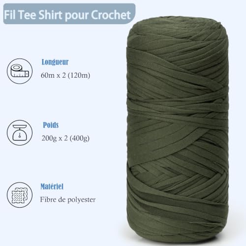 Sonekin 400g Fil Tee Shirt pour Crochet, Fond de Sac Inclus (Vert) – vue 3