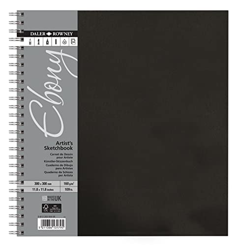 Daler-Rowney Ebony, Blocco Schizzi, Superficie Liscia, 160 G, A Spirale, Copertina Rigida, 30 X 30 Cm, Bianco Naturale, 54 Fogli