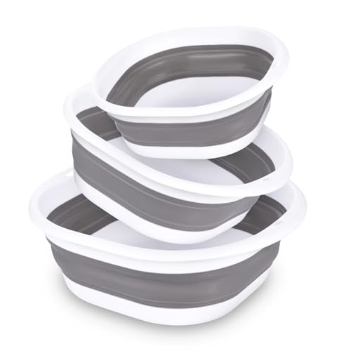 Cretosou 2 Pièces Bassine Pliable Bol à Vaisselle Pliable, Seau Pliant Bassin de Lavage Portable Lavabo Pliable à Usage Domestique, Lavabo de Voyage...