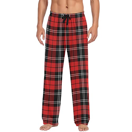 Black Red and White Christmas Buffalo Plaid Mens Pajama Pants Pajama Bottoms Soft Men's Lounge Sleep Pants With Pockets XXL