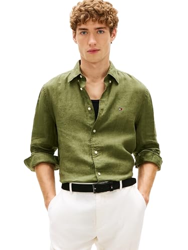 Image of Tommy Hilfiger Men's Long Sleeve Casual Linen Button Down Shirts in Regular Fit
