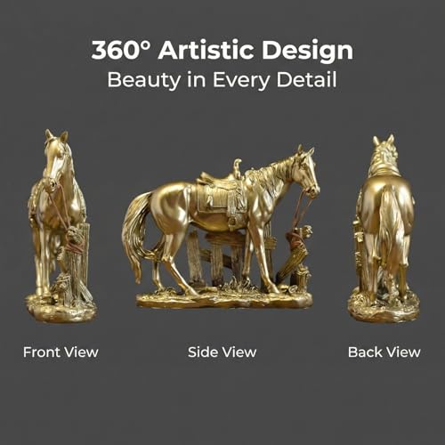 Estatua decorativa de caballo con silla estilo occidental miniatura 6
